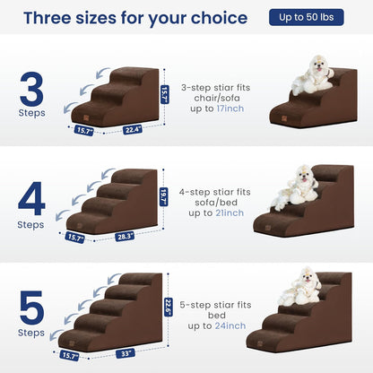 GoGoBunny Ramp Dog Stairs for Couch Sofa and Chair 15.7" H, 3-Step Pet Steps for Small Dogs and Cats, Non-Slip Waterproof Fabric Cover, Stable and Balanced Indoor Step, Pets Friendly, Grey