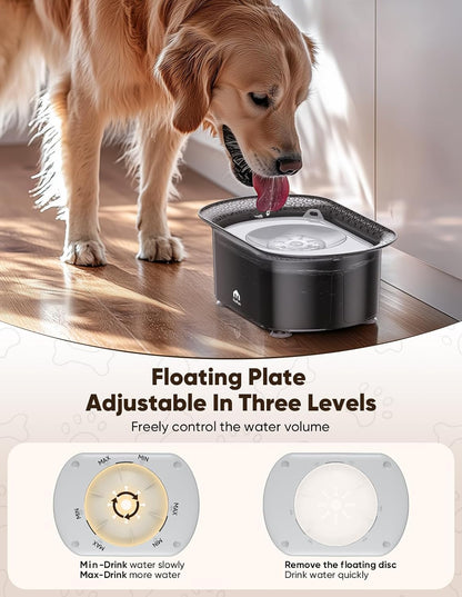 Dog Water Bowl, 2.2L No Spill Water Bowl for Dogs,with Suction Cup Foot Pad Reduce Refill, Anti Splash No Mess Dispenser Dripless Slow Drinking Water Bowl for Sloppy Messy Drinkers (Gray)
