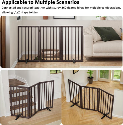 Dog Gate 32" Tall Foldable Dog Gate for Doorways Freestanding Pet Gate for Dogs Indoor (Walnut, 3 Panel)