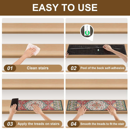 Non Slip Stair Treads for Wooden Steps Indoor, Dark Grey, 15pcs, 30"X8", Soft Carpet Mat, Machine Washable Boho Carpet Treads with Reusable Adhesive Backing, Safety Stair Tread for Dogs, Kids, Elders