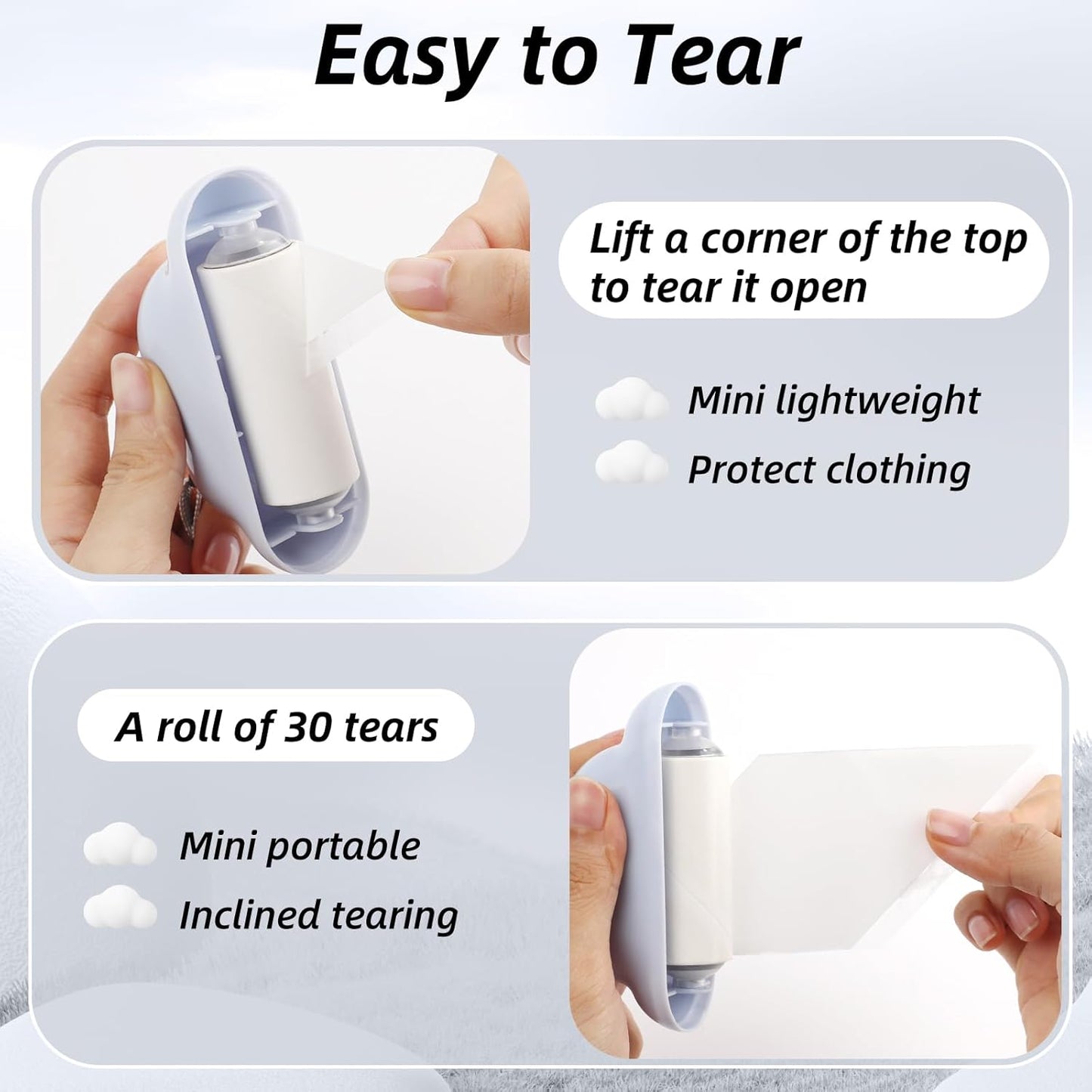 Blue Mini Lint Roller Travel Size,Reusable Lint Brush,Dog Cat Hair Remover with Ergonomic Handle and 3 Refills (90 Sheets)