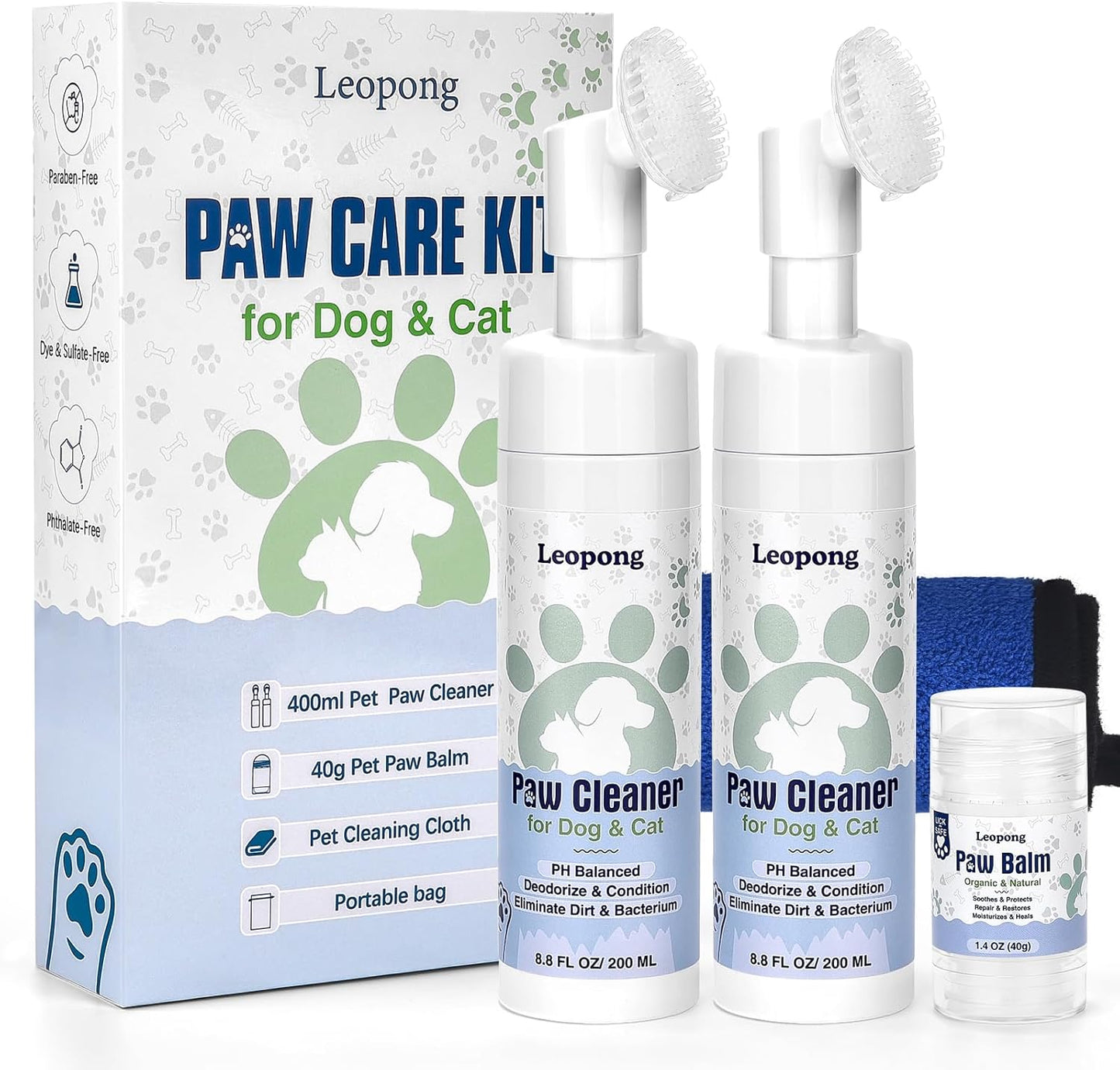 Leopong Dog Paw Cleaner,Dog Paw Wash Care for Dogs Large Medium Small XL Breed,2 Pack Waterless Foam with Silicone Scrubber, Dogs Cats Feet Paw Cleaner