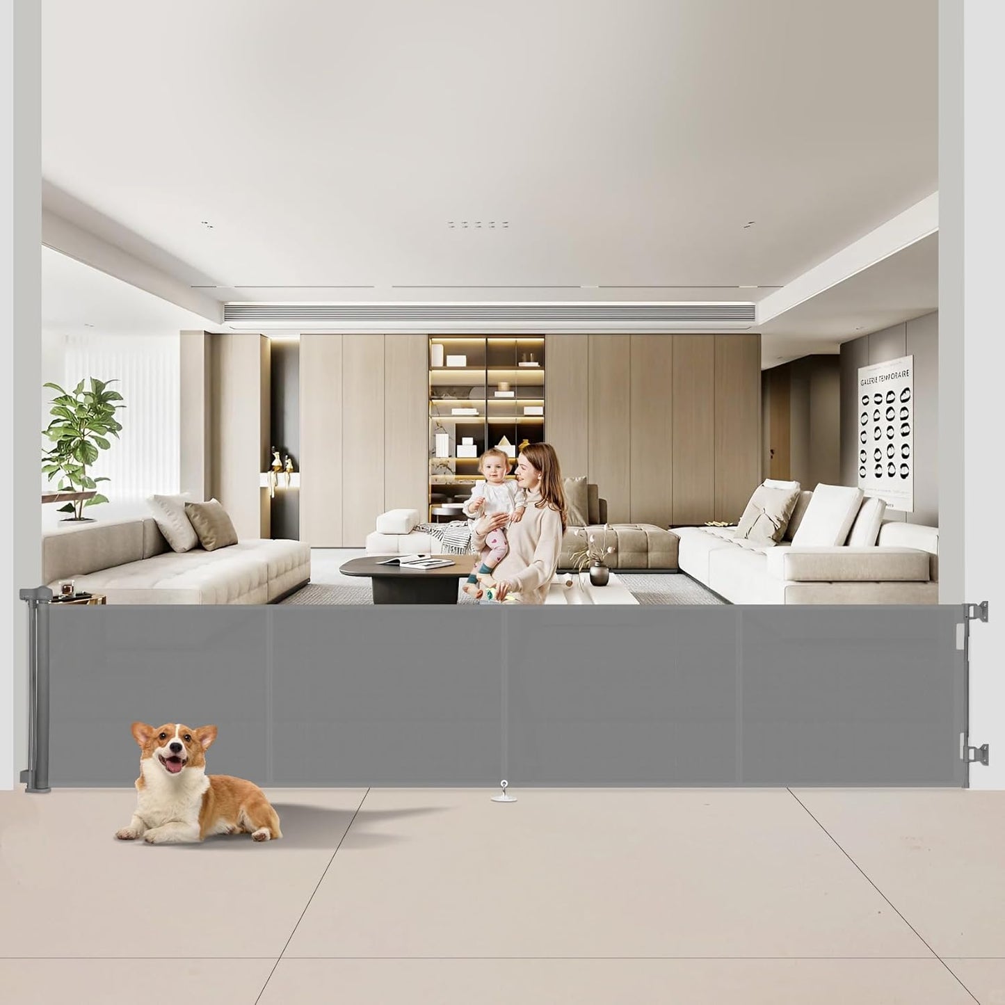 Miumoon 120 inch Retractable Baby Gates 34 inch Tall, Retractable Gate with Reinforced Strip Design to Prevent Crawling Through, 10 FT Extra Wide Retractable Dog Gate for Indoor/Outdoor