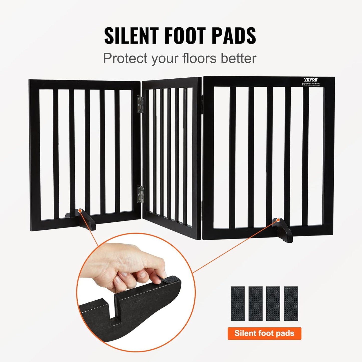 VEVOR Freestanding Pet Gate, Wooden 24" H x 80" W, 4-Panel Foldable Gate for Wide & Narrow Passageways, Expandable Dog Barrier with Silent Foot Support, White