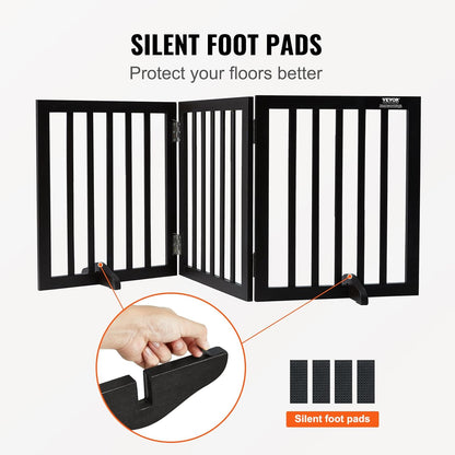 VEVOR Freestanding Pet Gate, Wooden 24" H x 80" W, 4-Panel Foldable Gate for Wide & Narrow Passageways, Expandable Dog Barrier with Silent Foot Support, White