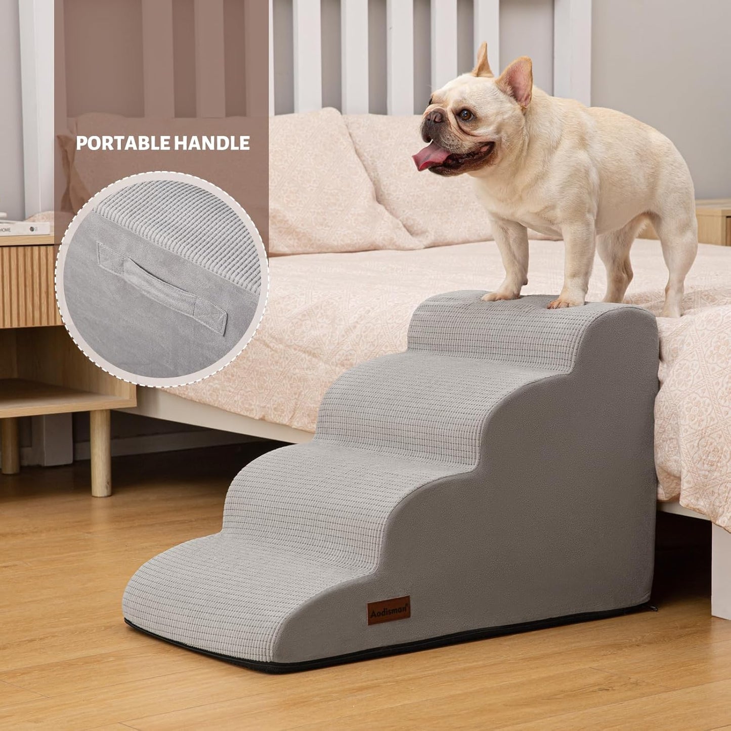 Aodisman 3-Step Dog Ramp and Stairs for Sofa and Chair - Non-Slip Sturdy Pet Steps for Small Dogs and Cats,15.7" H,Grey