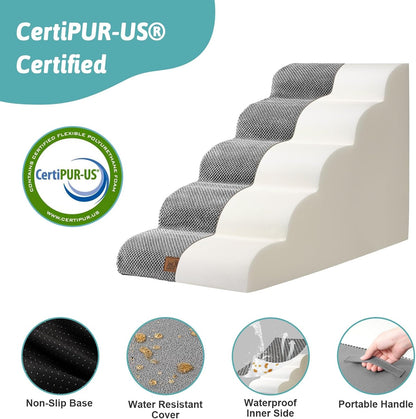 COZY KISS Dog Stairs for Small Dogs 15.7" H, Curved Dog Step for Puppy, Older Cat, Medium Pet Ramp for Sofa, Couch or Chair, Ladder with High Density Foam, 3 Step, 15.7x22.4x15.7 inch, Beige