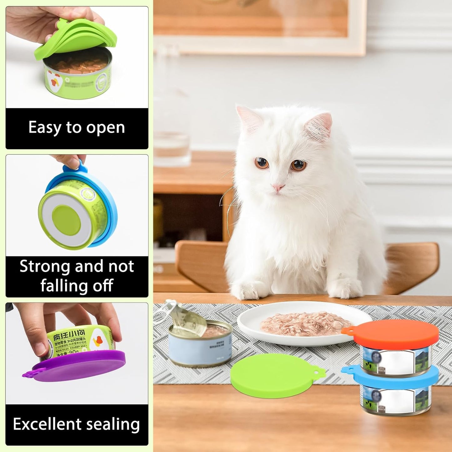 PINE & LINEN 4 Pcs 2.5inch Durable Pet Can Lids, Silicone Small Pet Can Covers Waterproof Cat Food Cans Lids for 3 oz Cat Food Cans（Yellow+Red+Pink+Blue）