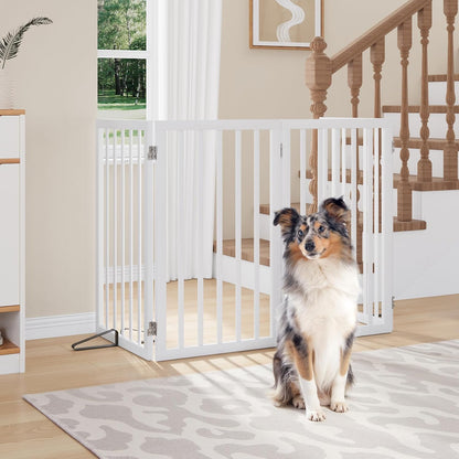 Freestanding Dog Gates Indoor, 3-Panel Pet Gates with 2 Metal Stands and 360° Hinge, 24" H Foldable Dog Gate for Stairs, Doorway, Kitchen, Expands Up to 55" Fully Assembled - Black Walnut