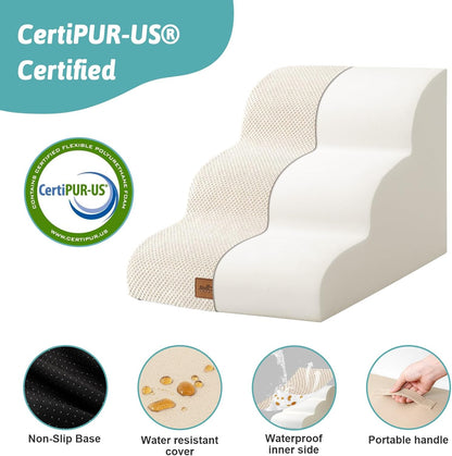 COZY KISS Extra Wide Dog Stairs with Tunnel, Foam Detachable Large Dog Step for Small Pet, Puppy or Cats, Medium Pet Ramp for High Bed, Couch, Sofa or Car, 19.7x33x22.4 inch, 5 Step, Beige
