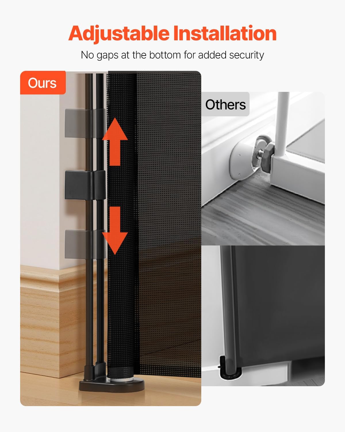 VEVOR Retractable Baby Gate, 34 inch Tall, Extends up to 110 inch Wide, Retractable Gate for Kids or Pets, Mesh Material, Easy to Install for Indoor Stairs, Doorways, Hallways, Playrooms, Gray