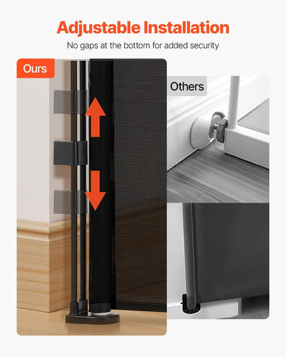 VEVOR Retractable Baby Gate, 34 inch Tall, Extends up to 110 inch Wide, Retractable Gate for Kids or Pets, Mesh Material, Easy to Install for Indoor Stairs, Doorways, Hallways, Playrooms, Gray