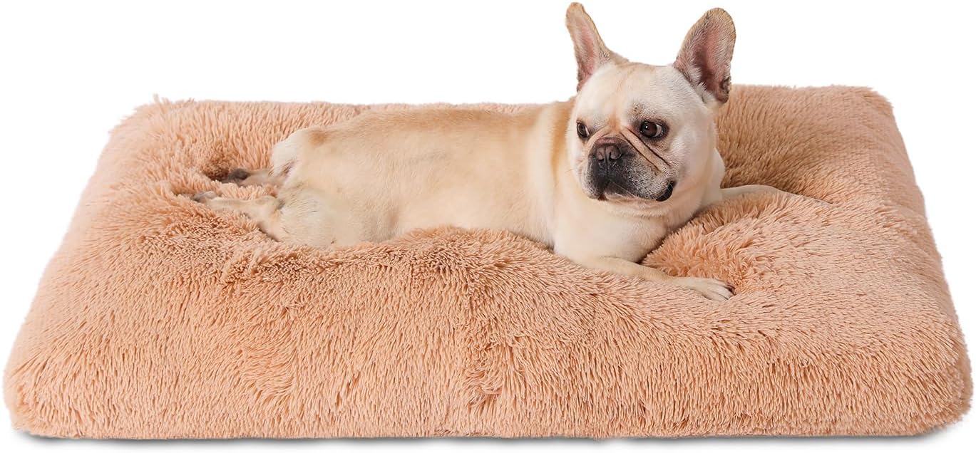 Bedfolks Waterproof Dog Crate Bed, Plush With Removable Washable Cover, Faux Fur Crate Pad for Medium Dogs, Fluffy Kennel 29"x21", Dark Grey