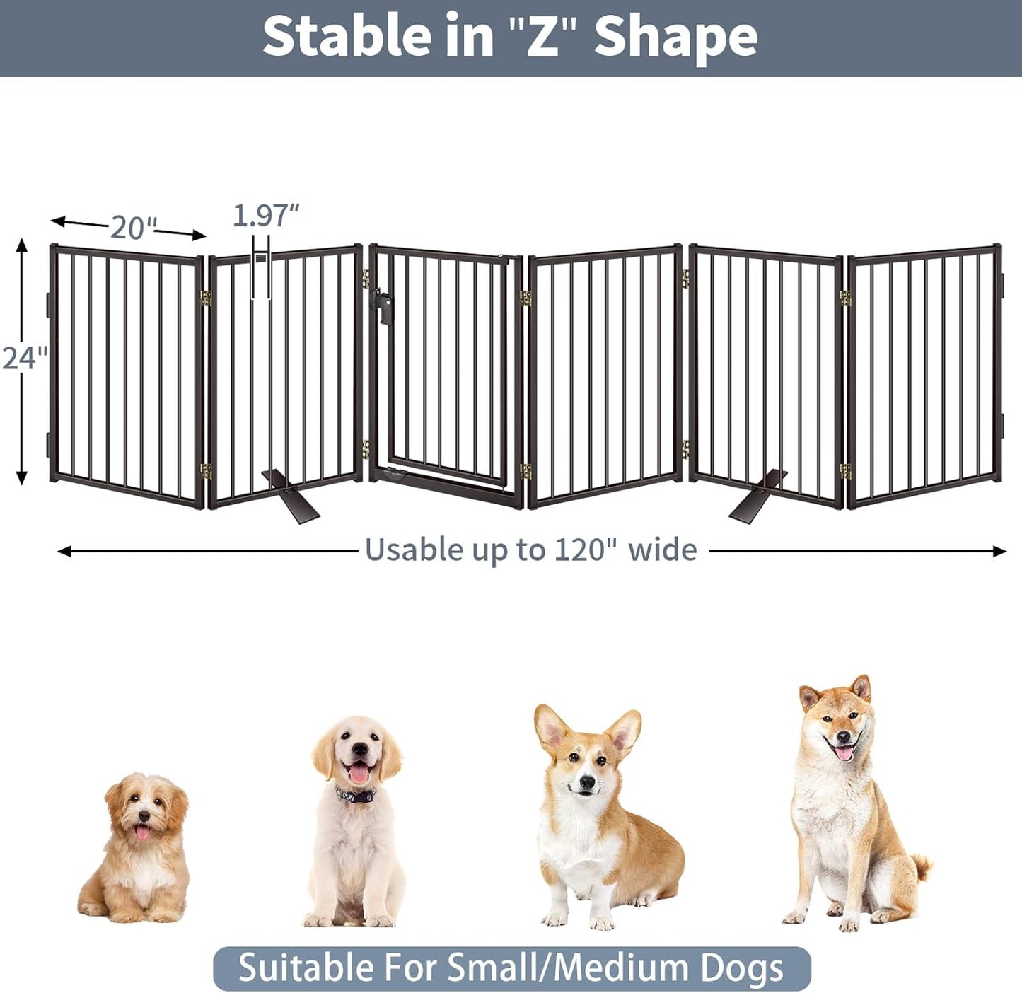 Metal Freestanding Dog Gates with Door for Outdoor Indoor,80'' Extra Wide 32'' Tall Free Standing Dog Gate for Doorways,Large Openings,Deck,Yard,Foldable Safety Pet Fence(Black,4 Panels)