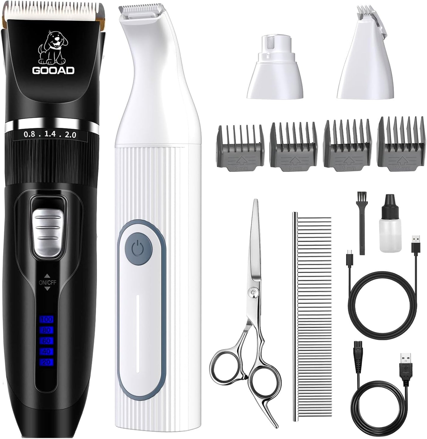 Dog Clippers for Grooming for Heavy Thick Hair&Coats,Low Noise Hair Trimmer,Rechargeable Cordless Pet Shaver, Dog Grooming Kit with Paw Trimmer Nail Grinder for Small Large Dogs
