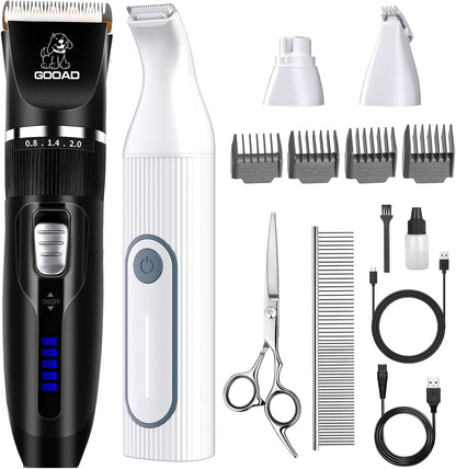 Dog Clippers for Grooming for Heavy Thick Hair&Coats,Low Noise Hair Trimmer,Rechargeable Cordless Pet Shaver, Dog Grooming Kit with Paw Trimmer Nail Grinder for Small Large Dogs