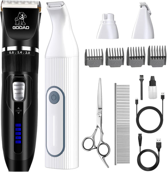 Dog Clippers for Grooming for Heavy Thick Hair&Coats,Low Noise Hair Trimmer,Rechargeable Cordless Pet Shaver, Dog Grooming Kit with Paw Trimmer Nail Grinder for Small Large Dogs