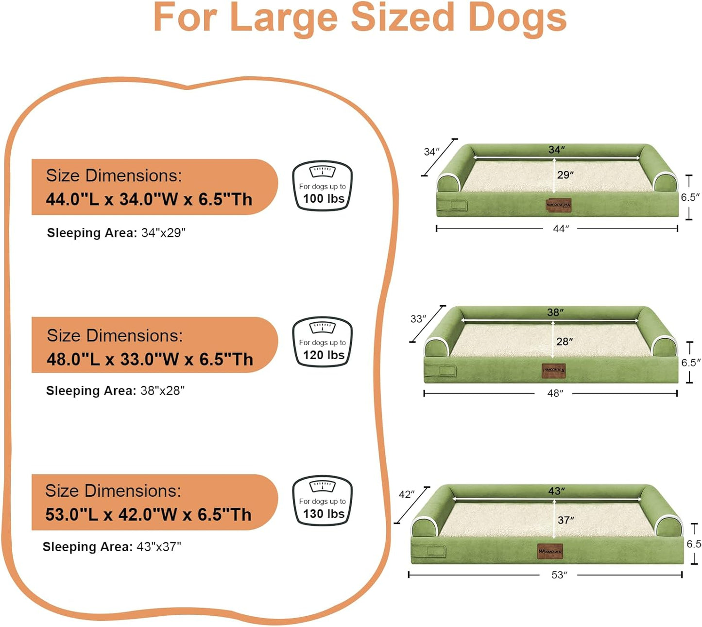 Large Dog Bed Orthopedic Washable: Beds Bolster XL Bed Large Big Dogs Memory Foam Couch Sofa Waterproof with Removable Cover
