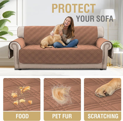 H.VERSAILTEX 100% Waterproof Slipcovers for Couches and Sofas Modern Pet Couch Cover Thick Soft Furniture Protector with Elastic Straps(Sofa, Lily Pad/Beige)
