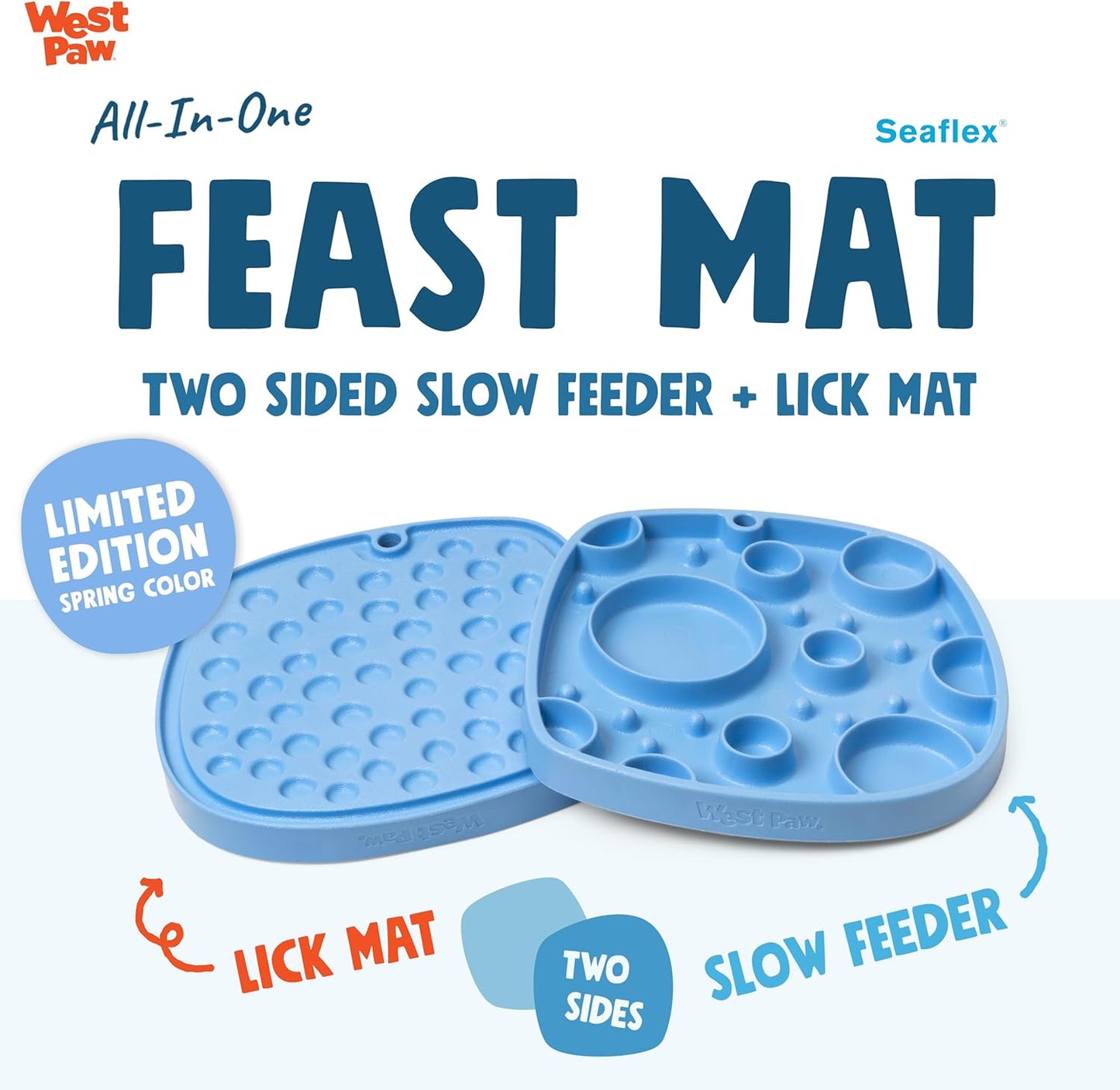 West Paw Seaflex Bubbles Feast Mat – All-in-One, Slow Feeder, Lick Mat – Encourages Foraging & Food Exploration - Engages Picky Eaters & Slow Feeding - Versatile – Easy to Clean, Non-Toxic - Tropic