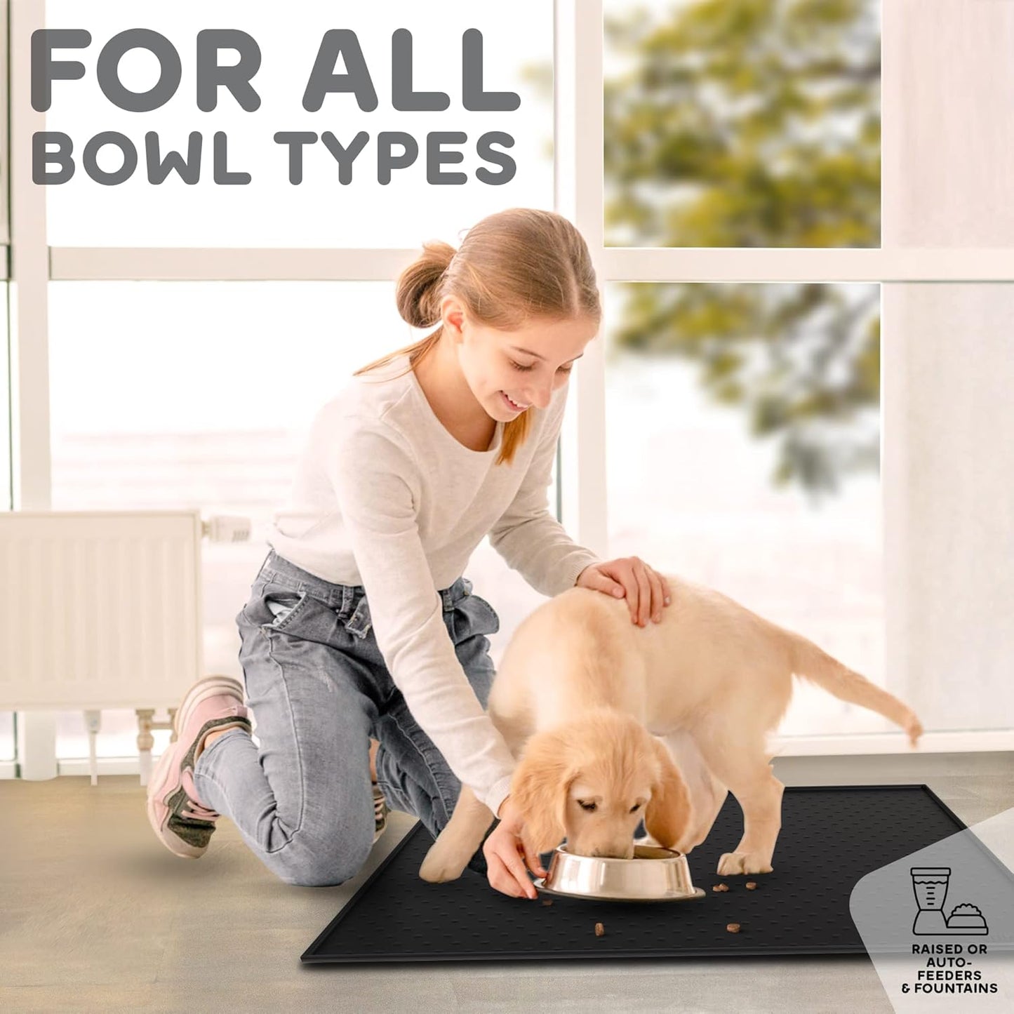 Dog Food Mat - Raised Edges Dogs Mat for Food and Water Prevent Spill, Waterproof Cat Food Mats Protect Floors, Easy Clean Dog Bowl Mats for Food and Water, Silicone Pet Feeding Placemats