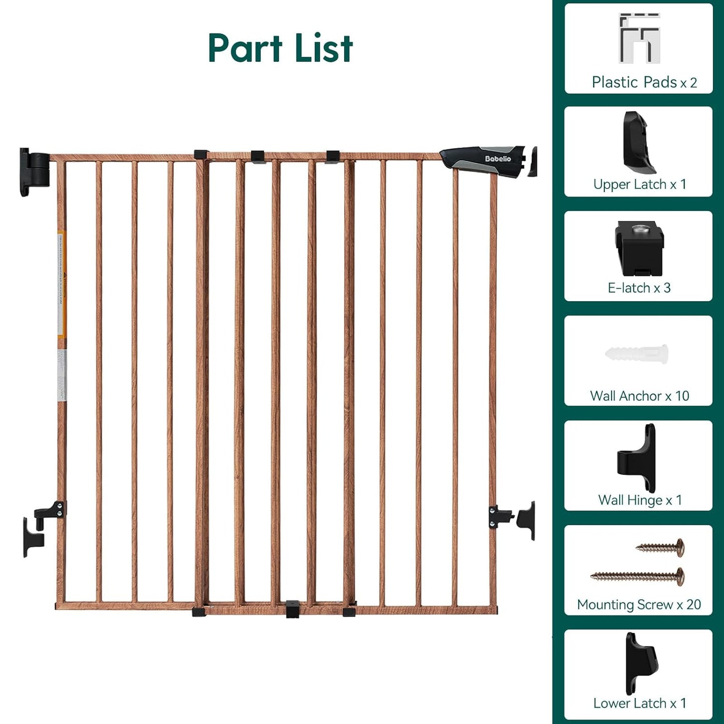 Babelio Baby Gate for Stairs, Kitchen & Doorways, 26-43" W 28" H No Bottom Bar| Easy Installation| One-Handed Operation| Auto-Close| Hardware Mount (Drill Needed) Safety Dog/Pet Gate Indoor (White)