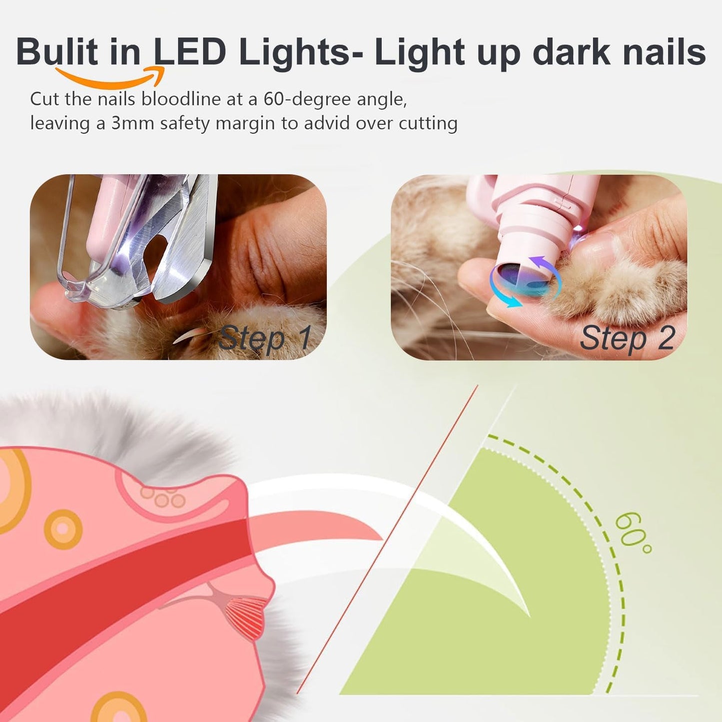 2-in-1 Dog Nail Grinder & Dog Nail Clippers Trimmers for Large Medium Small Dogs Cats Pets Claw Trimmer with LED Lights (White)