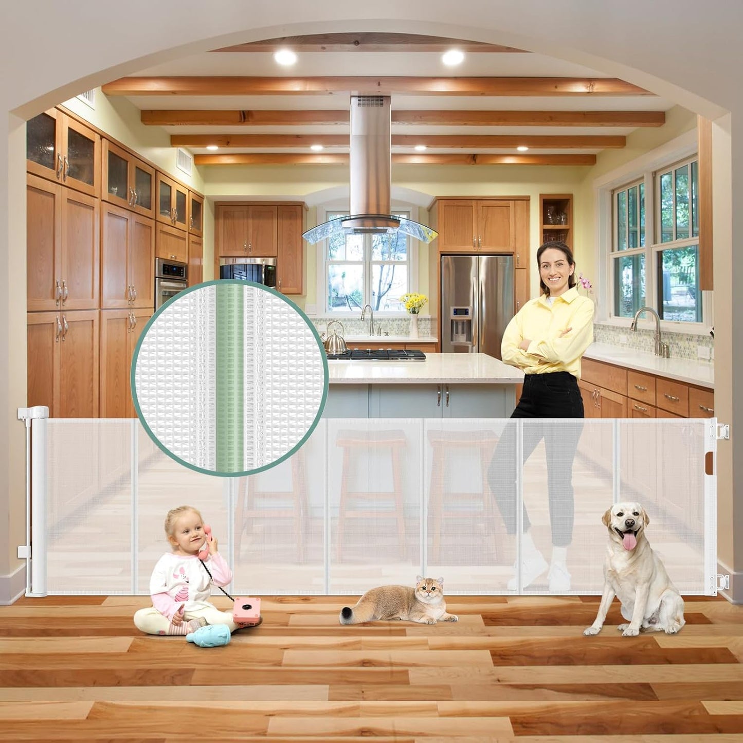 Reinforced 80 Inch Retractable Baby Gate Extra Wide Baby Gate for Wide Openings, Indoor/Outdoor Retractable Dog Gate for Doorway, Mesh Dog Gate Indoor Prevent Babies/Pets from Crawling Under, Black