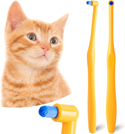 Cat Toothbrush Tuft Head, Small Dog & Puppy Tooth Brushing Kit, Mini Head Teeth Brush for Kitten & Tiny Pet, Doggy Toothbrushes Deep Dental Cleaning, 2 PCS - Orange