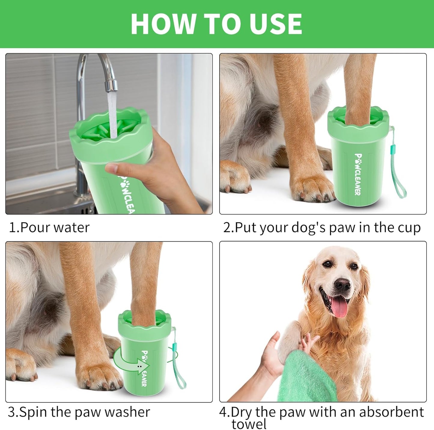 Professional 7 in 1 Dog Paw Cleaner for Dogs & Cats - Includes 1 Portable Paw Washer, 1 Bath Brush, 2 Dog Toothbrushes and 3 Absorbent Towels Note: Fits Paws up to 2 Inches Wide (Small, Blue)