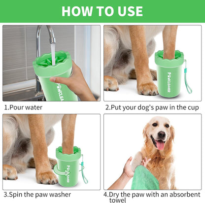 Professional 7 in 1 Dog Paw Cleaner for Dogs & Cats - Includes 1 Portable Paw Washer, 1 Bath Brush, 2 Dog Toothbrushes and 3 Absorbent Towels Note: Fits Paws up to 2 Inches Wide (Small, Blue)