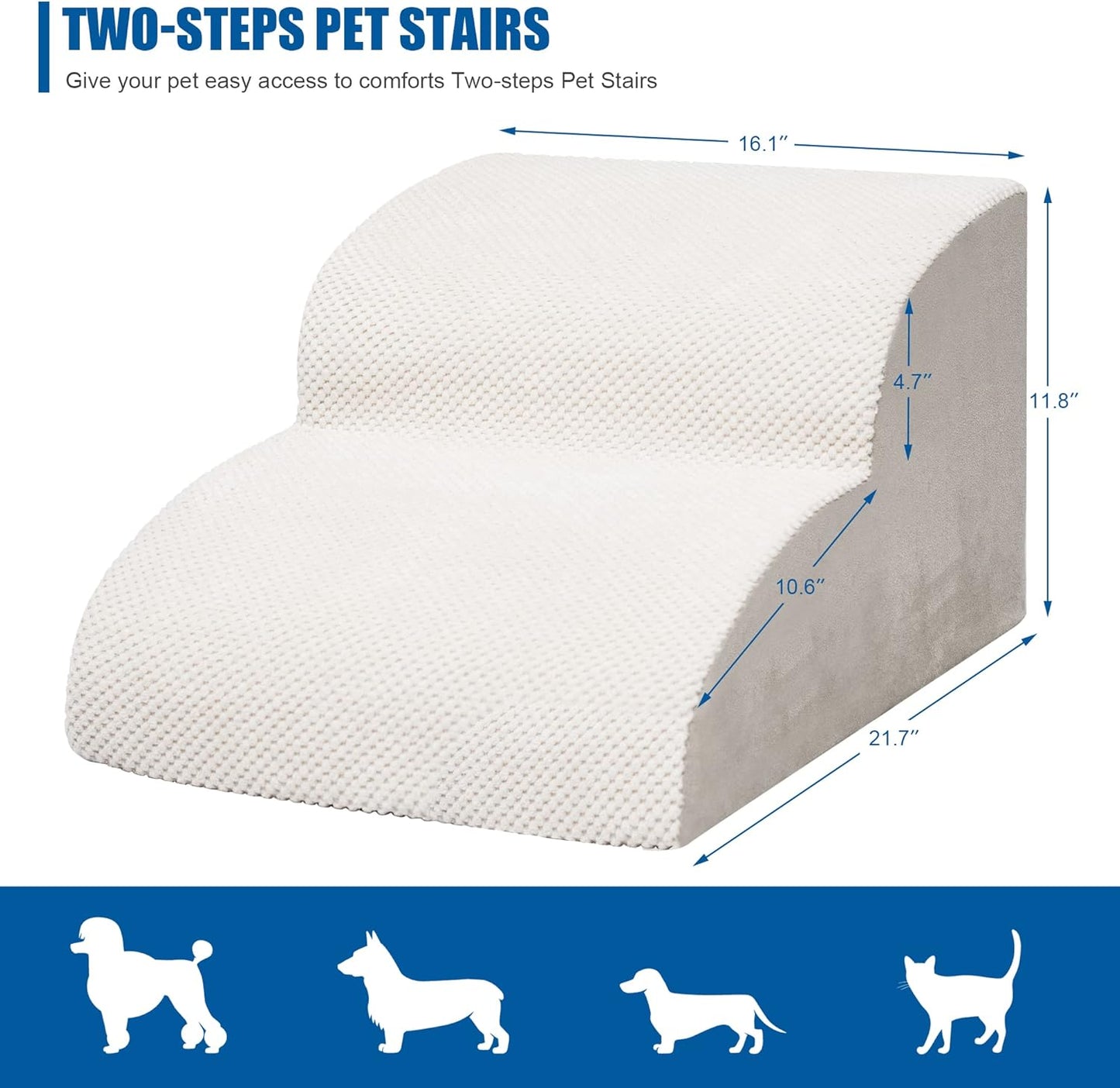 Dog Stairs for Small Dogs - High Density Foam Dog Ramp, Extra Wide Pet Steps with Non-Slip Bottom for High Beds, Couche and Sofa, Best for Pet Injured, Older Dogs Cats (Grey, 4 Steps)