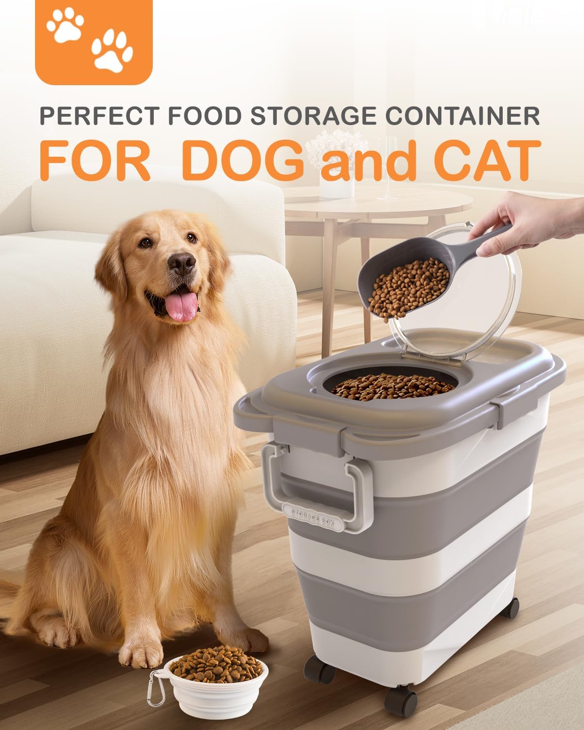 10-13 Lbs Dog Food Stroage Container, Collapsible Dog Food Containers with Airtight Lid, Pet Food Scoop, Pet Food Storage Container Dry Food for Dog, Cat and Other Pets
