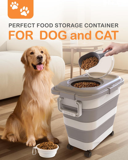 10-13 Lbs Dog Food Stroage Container, Collapsible Dog Food Containers with Airtight Lid, Pet Food Scoop, Pet Food Storage Container Dry Food for Dog, Cat and Other Pets