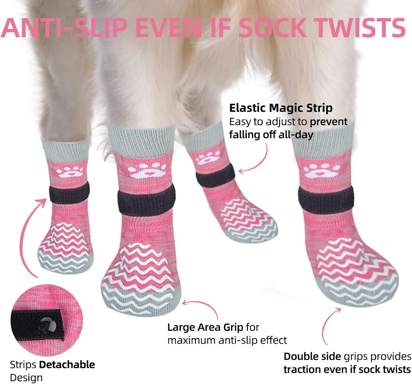 PUPTECK Anti Slip Dog Socks with Double Grippers for Hardwood Floors, Shoes for Hot/Cold Pavement, Boots & Paws Protectors to Prevent Licking, Traction Booties for Senior Small Large Dogs