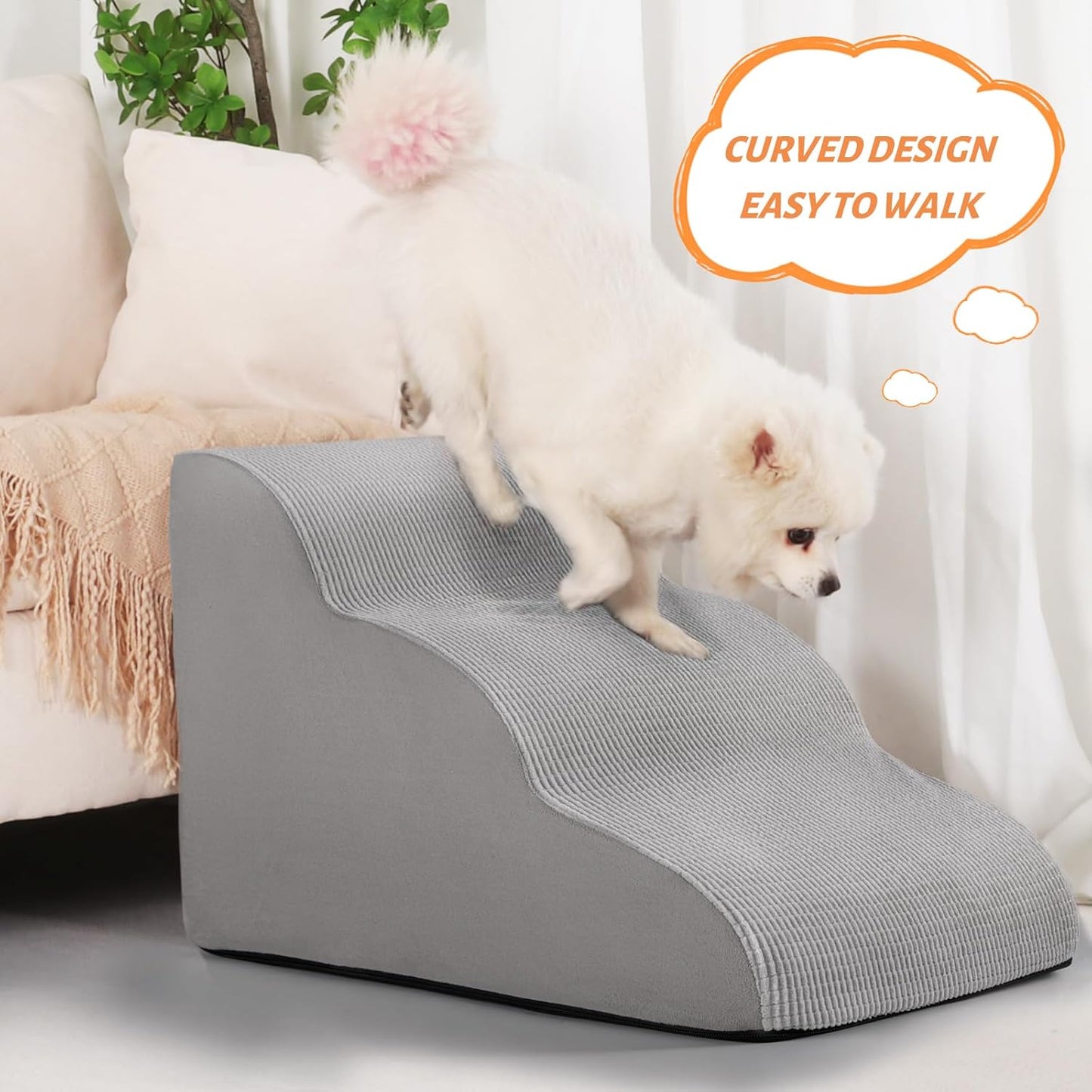 Aodisman 3-Step Dog Ramp and Stairs for Sofa and Chair - Non-Slip Sturdy Pet Steps for Small Dogs and Cats,15.7" H,Grey
