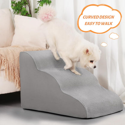 Aodisman 3-Step Dog Ramp and Stairs for Sofa and Chair - Non-Slip Sturdy Pet Steps for Small Dogs and Cats,15.7" H,Grey