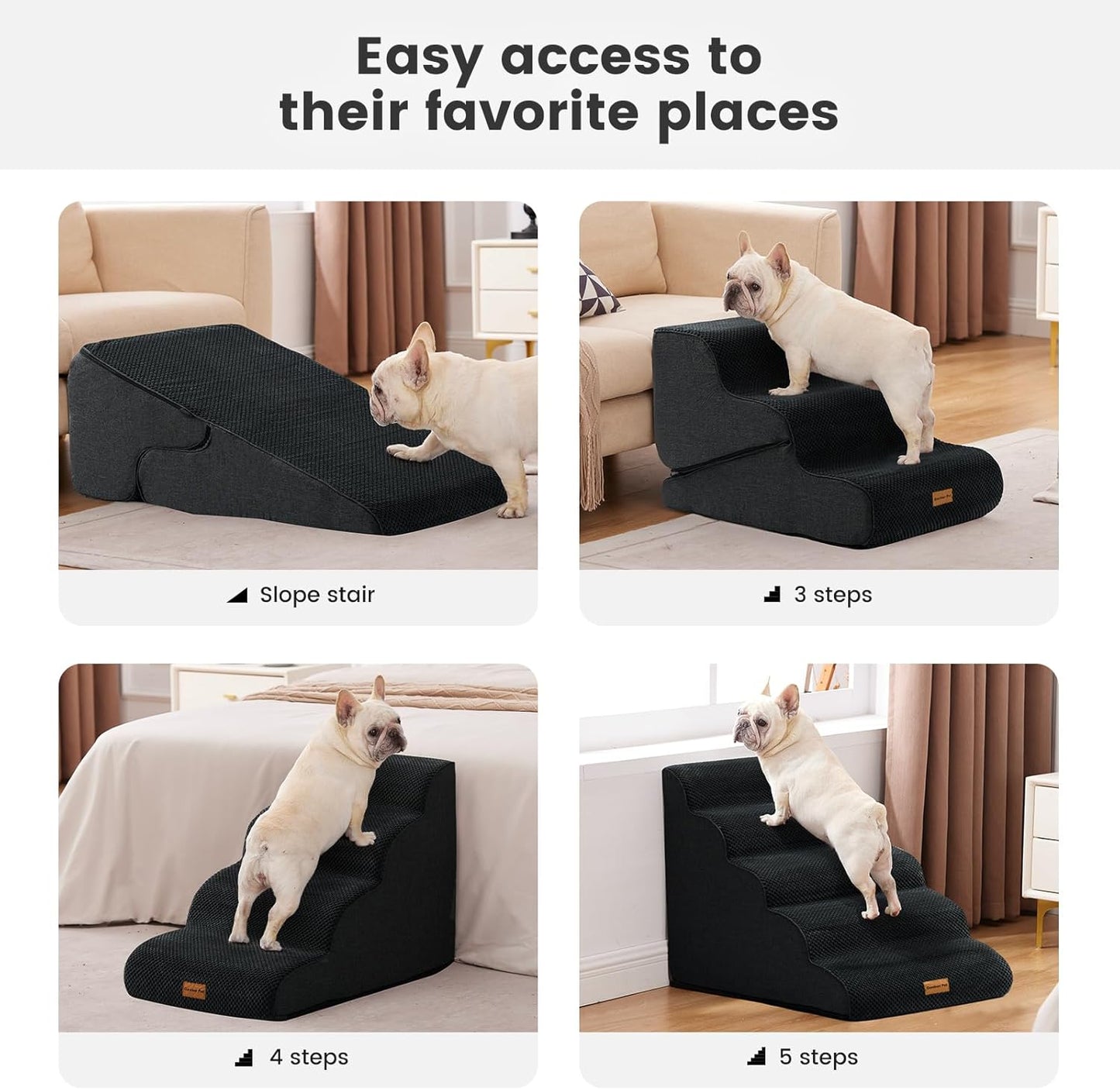 Gardner Pet 4-Step Dog Stairs for Small Dogs 18.5" H, Curved 4-Step Pet Stairs, Dog Steps for High Bed (18-20 in), Couch with Durable Non-Slip Waterproof Fabric Cover and CertiPUR-US Certified Foam