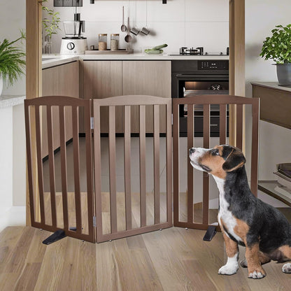ZJSF Foldable Freestanding Indoor Dog Gate for House Wood White Long Pet Gates Dog Fence for Stairs Puppy Gates for Hallways,Pet Fence, Puppy Gate,Support Feet Included 24 "Height-3 Panels