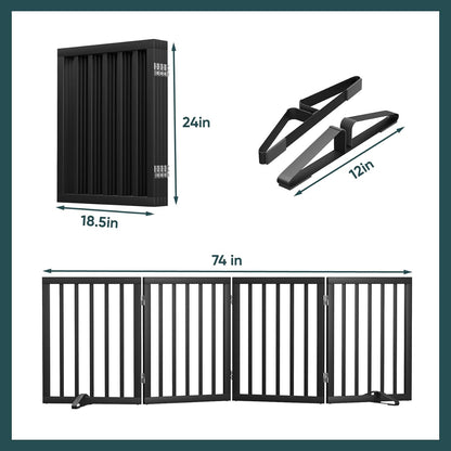 Freestanding Dog Gates Indoor, 3-Panel Pet Gates with 2 Metal Stands and 360° Hinge, 24" H Foldable Dog Gate for Stairs, Doorway, Kitchen, Expands Up to 55" Fully Assembled - Black Walnut