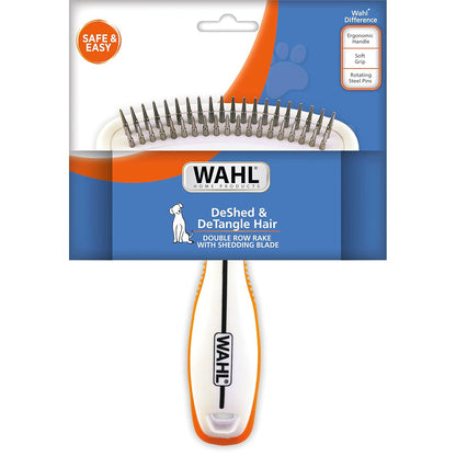 Wahl 2-in-1 Combination Double Row Pet Rake with Hair Shedding Blade for Dog or Cat Fur by The Brand Used by Professionals – Model 858424