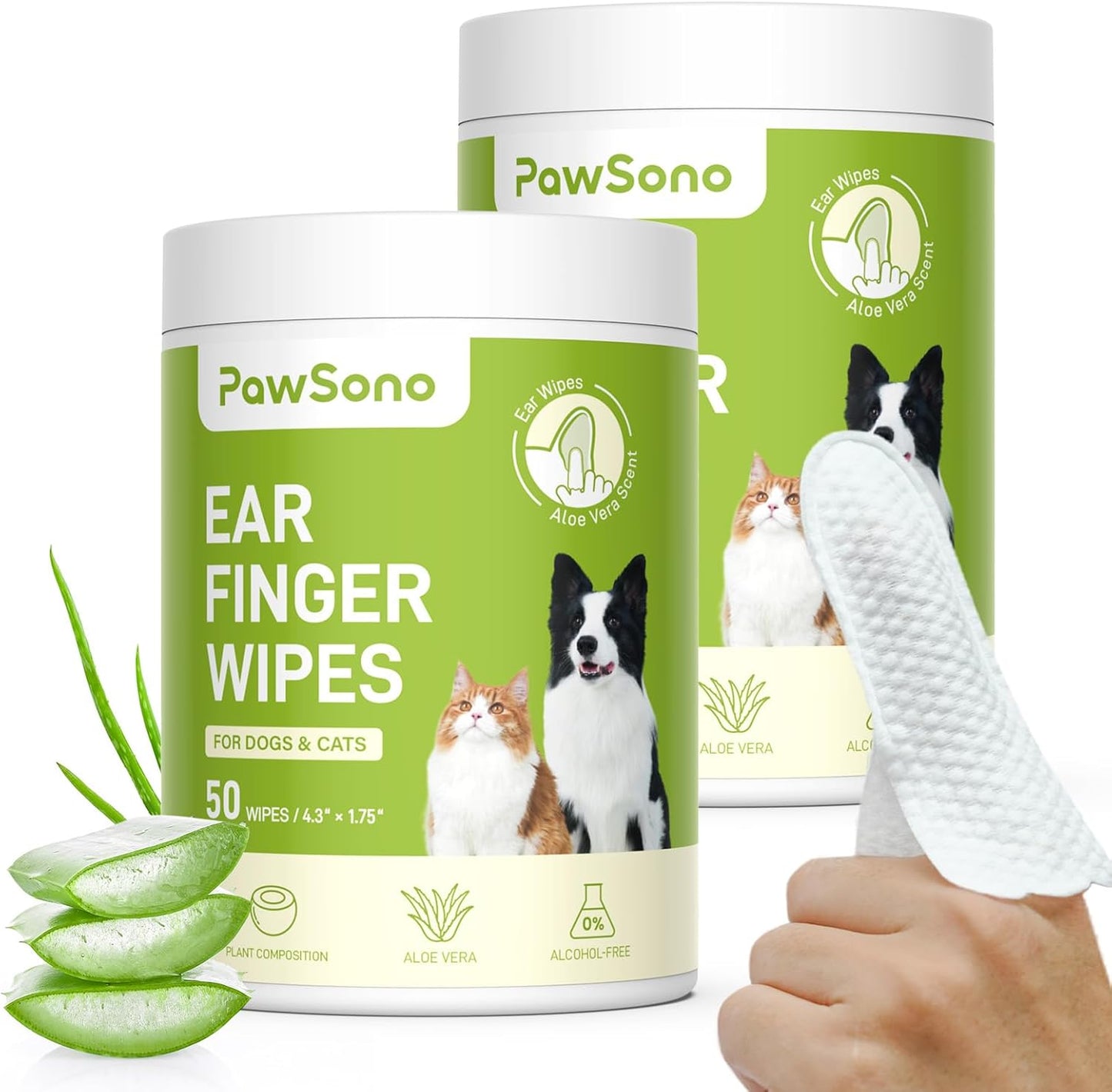 Ear Finger Wipes for Dogs & Cats, Thicker Dog Ear Cleaner Wipes, Natural Relief Cat Ear Cleaner Dog, Pet Health Supplies for Dog Small Animal Cat, Aloe Scent Deodorizing - 50 Count