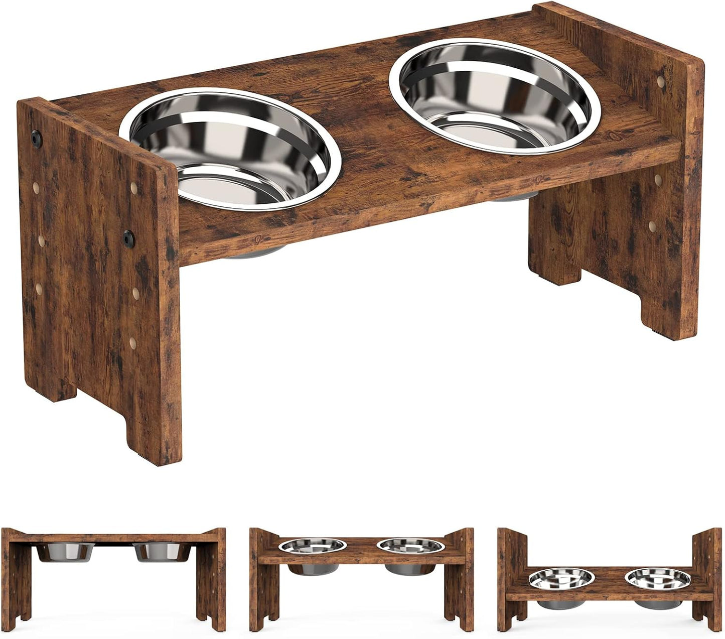 Vantic Elevated Dog Bowls, Adjustable Raised Dog Bowl Stand for Small Puppy and Cats, Sturdy Bamboo Pet Food Feeder with 2 Stainless Steel Dishes, Natural