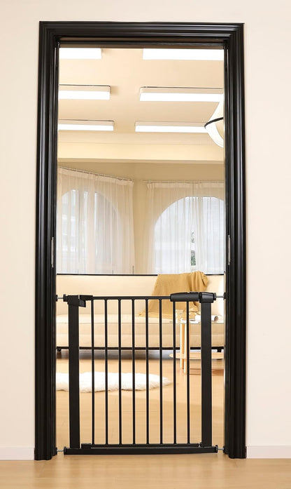 44.72"-46.89" Baby and Pet Safety Gate, 30" Tall Metal Walk-Thru Gate for Doorways & Stairs, Easy One-Hand Open, Dual Lock, Extensions & Wall Mounts Included (Brown, 29"-46" W x 30.5“H)