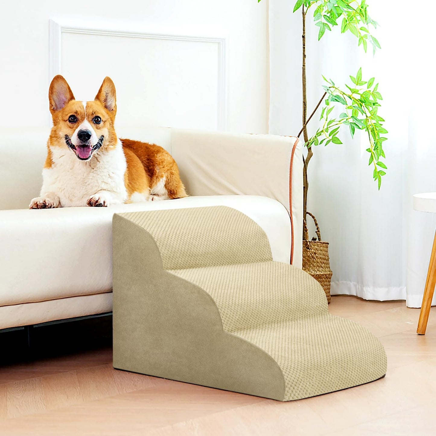 Dog Stairs for Small Dogs, 3 Tiers High Density Foam Dog Ramp, Extra Wide Non-Slip Pet Steps for High Beds Or Couch, Soft Foam Doggie Ladder for Dogs Injured, Older Pets, Small Cats