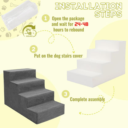 Niubya Dog Stairs for Small Dogs and Cats,18'H Non-Slip Bottom Pet Steps for High Beds and Couch,Extra Wide High-Density Foam Pet Stairs Grey,4 Steps