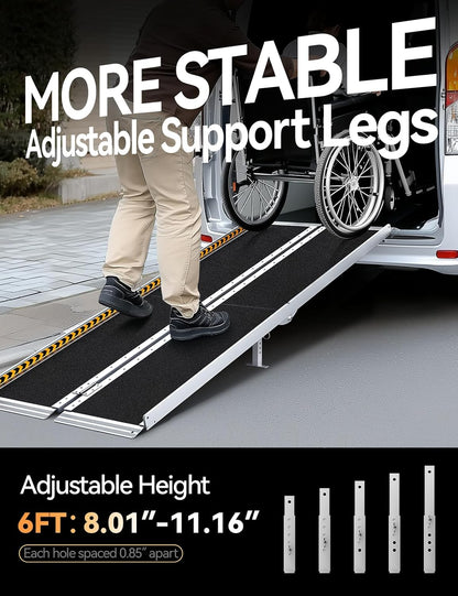 FACHNUO 2 Feet Portable Wheelchair Ramp, Non-Skid Aluminum Handicap Ramps with Handle, Folding Threshold Wheel Chair Ramp for Home Steps, Stairs, Entry, Doorways, Applicable Height 2-6 inches