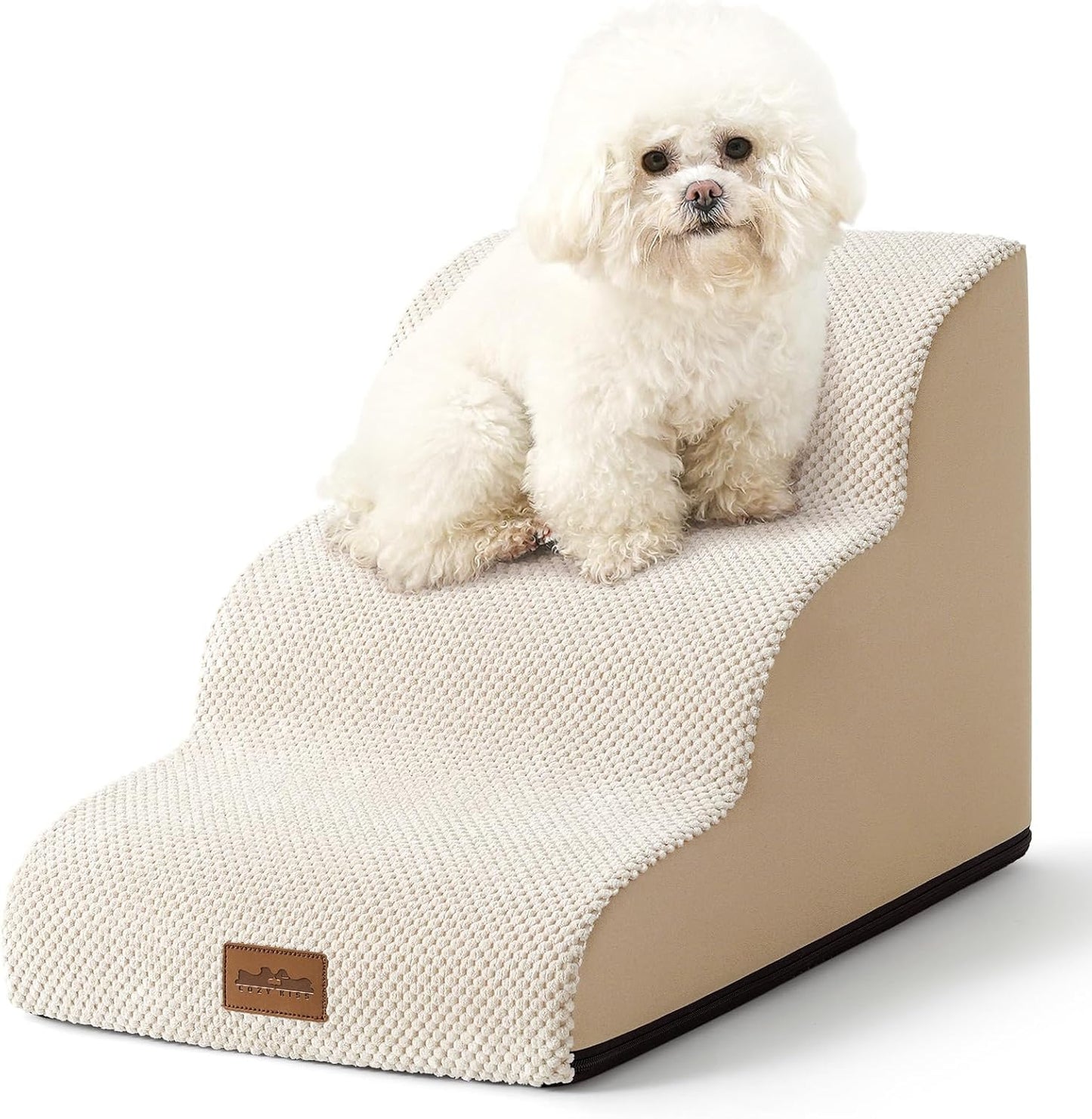 COZY KISS Extra Wide Dog Stairs with Tunnel, Foam Detachable Large Dog Step for Small Pet, Puppy or Cats, Medium Pet Ramp for High Bed, Couch, Sofa or Car, 19.7x33x22.4 inch, 5 Step, Beige