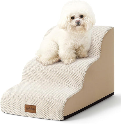 COZY KISS Extra Wide Dog Stairs with Tunnel, Foam Detachable Large Dog Step for Small Pet, Puppy or Cats, Medium Pet Ramp for High Bed, Couch, Sofa or Car, 19.7x33x22.4 inch, 5 Step, Beige