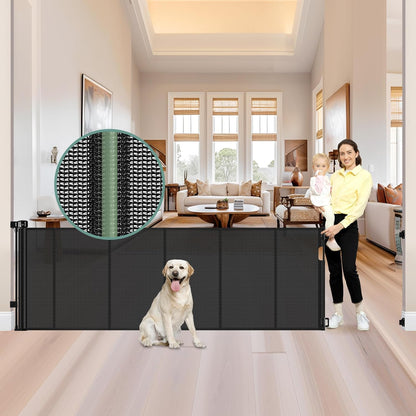 Reinforced 80 Inch Retractable Baby Gate Extra Wide Baby Gate for Wide Openings, Indoor/Outdoor Retractable Dog Gate for Doorway, Mesh Dog Gate Indoor Prevent Babies/Pets from Crawling Under, Black